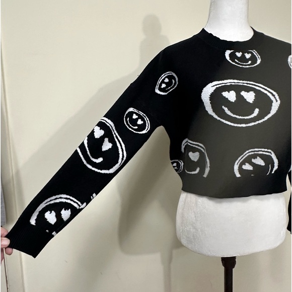 NEW dreamers by debut Viscose Black White Dolman Sleeves Smileys Pullover Top L - Picture 12 of 16